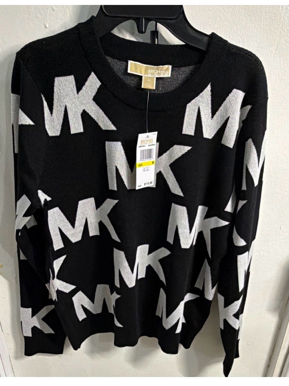 Michael Kors Black & White Crewneck Sweater with MK Logo